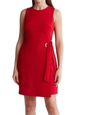 Tahari ASL Red Sleeveless Mini Dress with Side Ring Tie